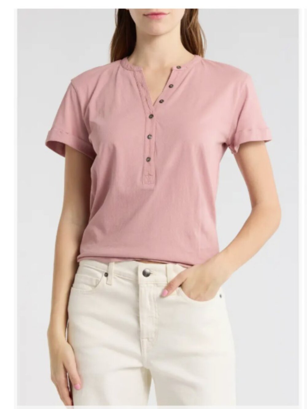 Washed 100% Cotton Henley T-Shirt Melrose and Market Pink Timber NWT M